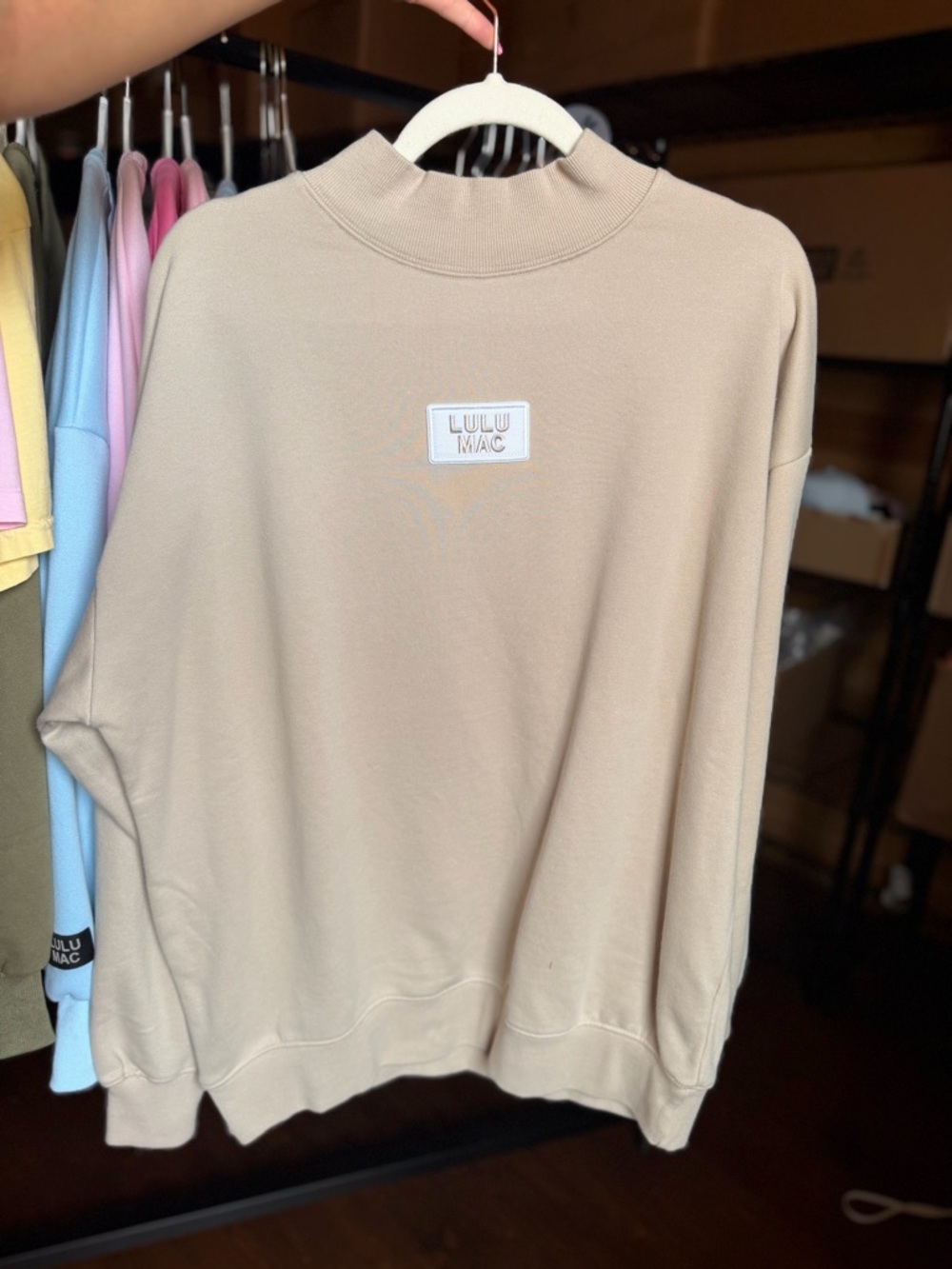 Lulu Mac Tan Mock Neck Sweatshirt NWT